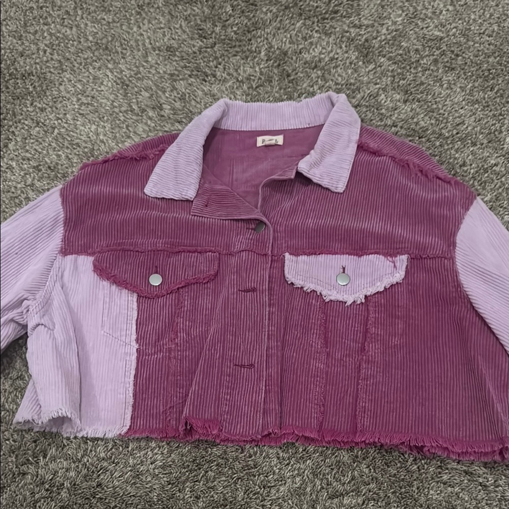 POL Two-Tone Corduroy Cropped Demin Jacket